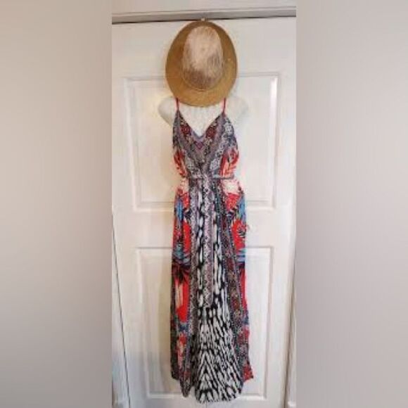 FLYING TOMATO L Wide Leg Stretchy Cami Jumpsuit with Mixed Tropical Print - Picture 1 of 8